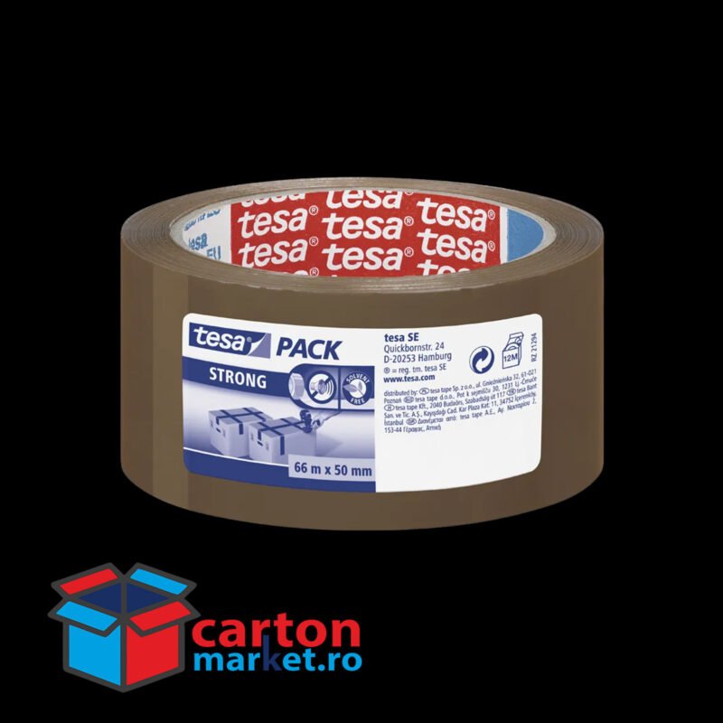 bandă adezivă solvent tesapack basic pp, 66mx50mm, maro