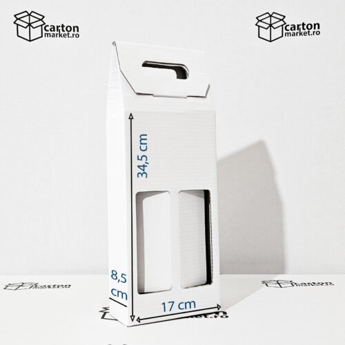 cutie 2 sticle vin, carton tip co3, 345 x 170 x 85 / ondula e, culoare carton:alb